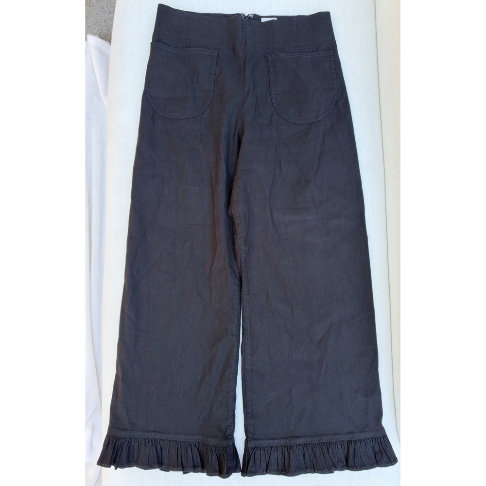 Maeve Colette Ruffle Hem Pants 29P Linen Blend Wide Leg Crop